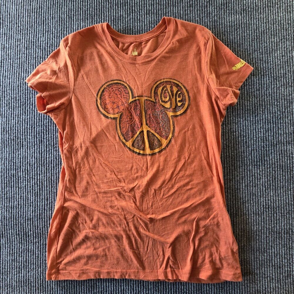 Disney Parks Mickey Mouse Women's T-Shirt XL Ears Love Peace Sign Face